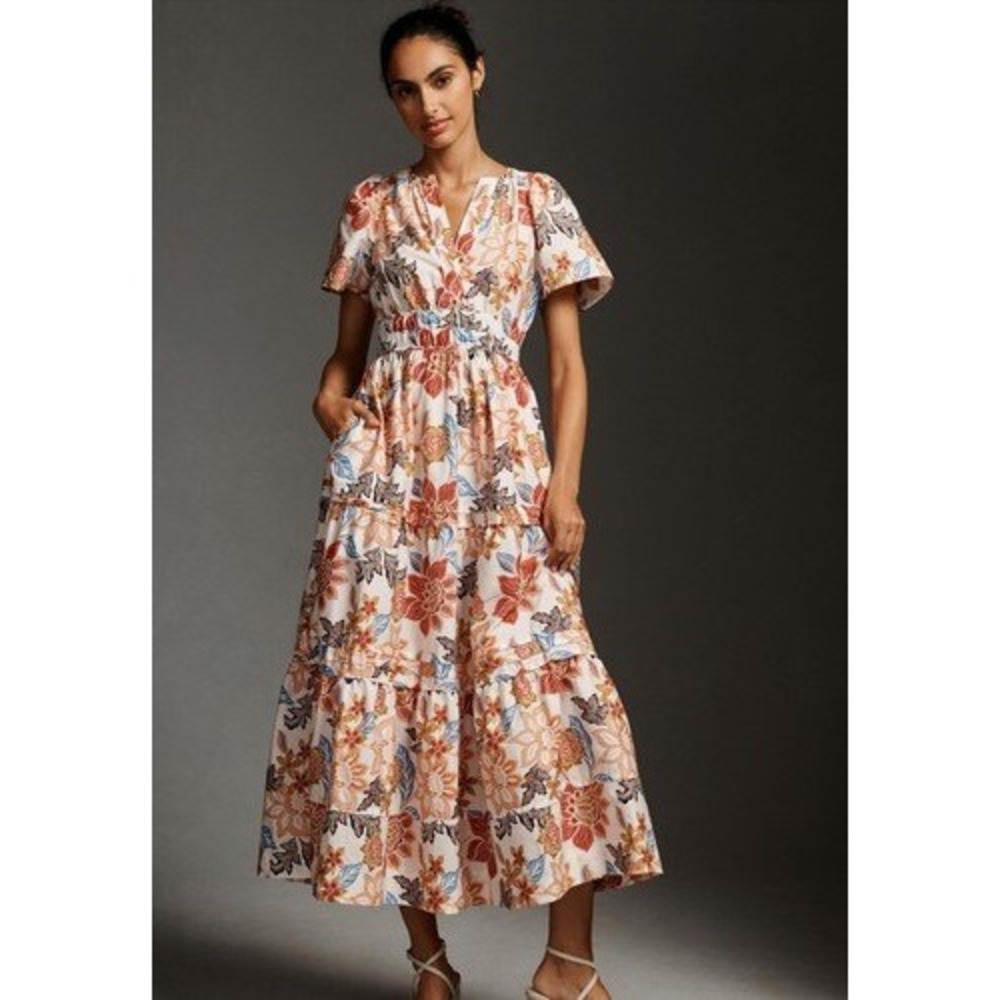 Anthropologie Somerset Maxi Dress Womens XS Floral Fall Wedding Tiered Boho